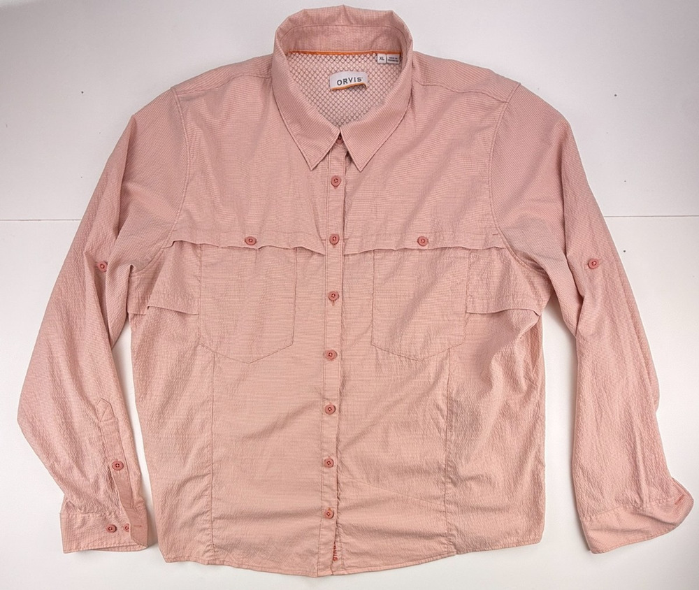 Orvis Women's XL Long Sleeve Tech Fishing Shirt Pink Gingham Plaid Vented S/2022